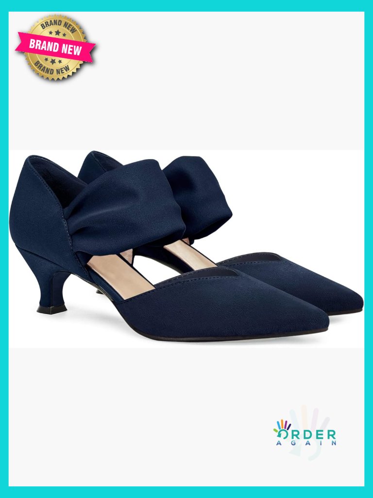Low Kitten Heel Dress Shoes Pointed Toe Slip On Ankle Strap Cutout Elegant